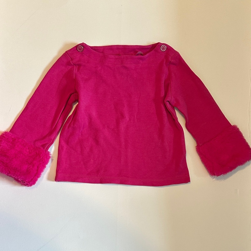 Janie and Jack Fuchsia Long Sleeve Top with Fur Cuffs